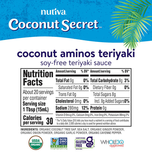 10 oz 20 Coconut Secret Coconut Aminos Teriyaki Sauce - fl - Low Sodium Soy-Free Teriyaki Alternative, Low Glycemic