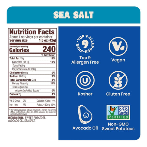 (1.5 oz, Pack 10) Jacksons Sweet Potato Kettle Chips with Sea Salt made with Premium Avocado Oil