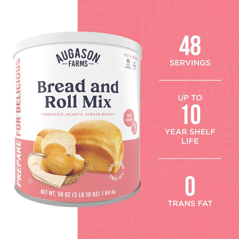 48 10 6 72 Augason Farms Bread and Roll Mix Can Emergency Food Supply, Servings, Year Shelf Life - Makes Loaves