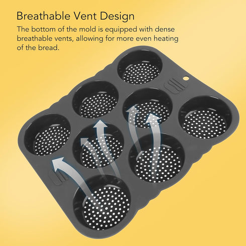 8 29.8x25.5x3cm Hamburger Bun Silicone Cavity Heat Non Stick Easy Release Hamburger Bread Bakery Pan for Home Baking