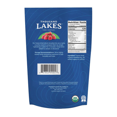 Thousand Lakes ORGANIC Freeze Dried Fruit - Strawberries 2-pack, 1.1 oz each (2.2 oz total) | 100% Sliced, No Sugar