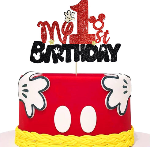 BEISHIDA Boys Mouse Cake Toppers, Mouse Birthday Party Decorations for My 1st Birthday Red and Black Supplies for Kids
