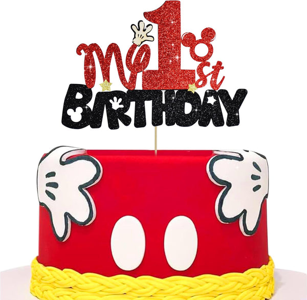 BEISHIDA Boys Mouse Cake Toppers, Mouse Birthday Party Decorations for My 1st Birthday Red and Black Supplies for Kids