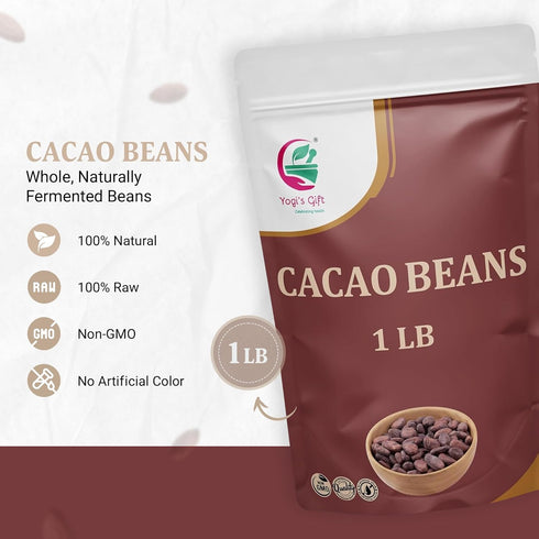 1 lb Cacao Beans Whole Raw Cacao Beans for Brewing, Snacking & Grinding Cocoa Beans Whole, Rich Cacao Flavor By Yogis