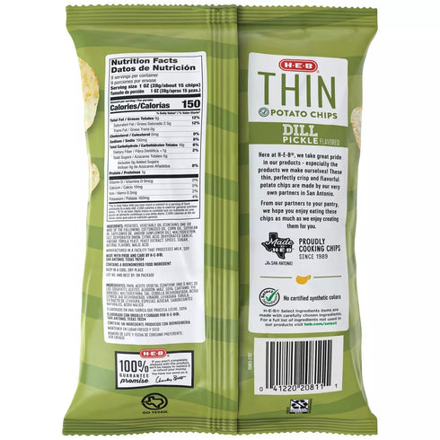 Generic 9 oz 2 HEB Thin Potato Chips - Dill Pickle Bags