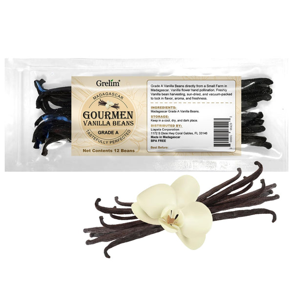 GRELIM 12 Madagascar Vanilla Beans New Season Grade A Whole Vanilla Pods