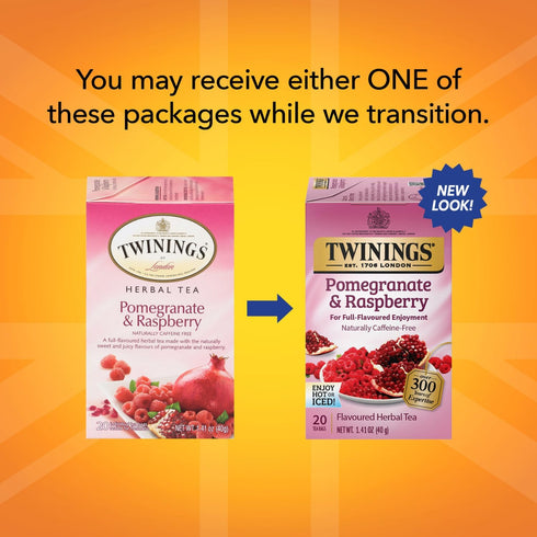 20 Count (Pack 2) Twinings Pomegranate & Raspberry Tea - Naturally Caffeine-Free Herbal Tea Bags Individually Wrapped