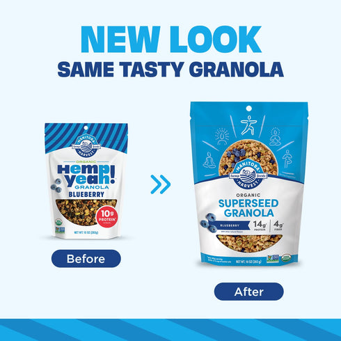 10oz, 10 3.6 3 10 Packaging (Pack 2) Manitoba Harvest Hemp Yeah Granola, Blueberry, with g of Protein, g Omegas, g