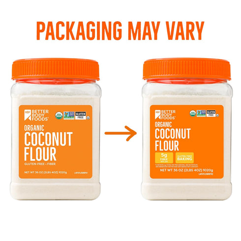 2 23% BetterBody Foods Organic Coconut Flour Pound Jar, Gluten-Free White Flour Alternative with a Slight Coconut Taste