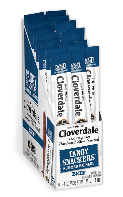 Summer 1 24 Pack Summer Cloverdale Tangy Snackers Beef Sausage Stick Ounce, Individually Wrapped Sausage Beef Sticks