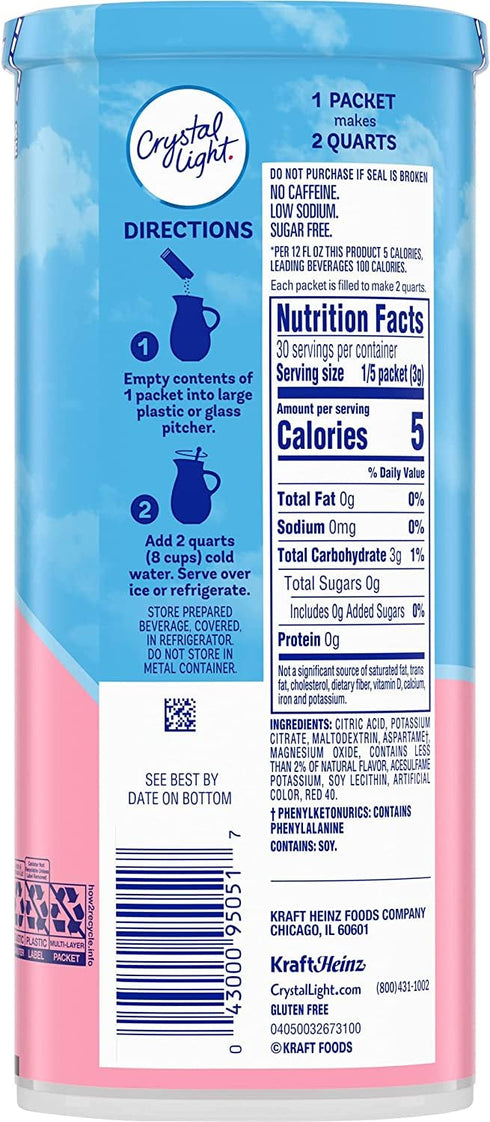 12-Quart 2.9-Ounce (Pack 3) Crystal Light Pink Lemonade Drink Mix, Canister