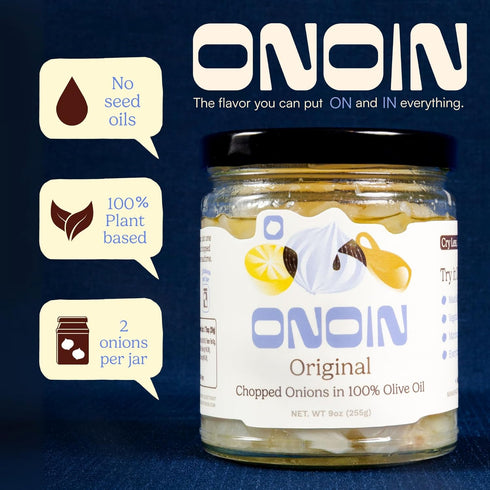 100% 9 oz (Pack 2) ONOIN Chopped Onions in Olive Oil - Seed Oil Free and Ready-to-Use Flavor Base & Topping | Original