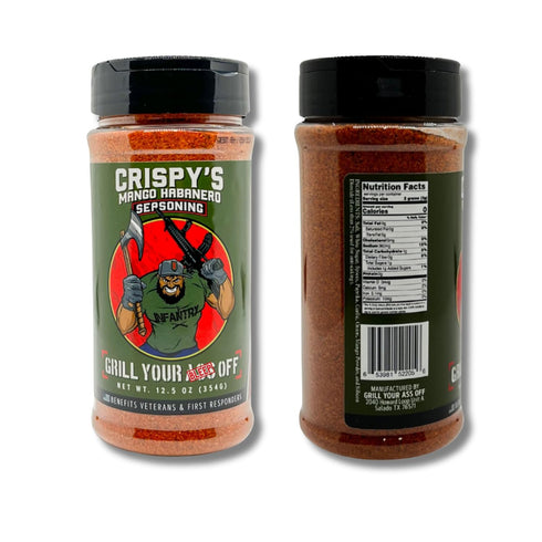 Crispy's Mango Habanero BBQ Rub by Grill Your As Off - Grill Seasoning for Beef, Steak, Burgers, Pork & Chicken - Gluten Free, No MSG - 100% Veteran Owned - Made in USA - 12.5oz