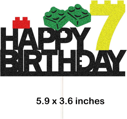 Building Block Birthday Party Supplies, Cake Topper Decorations for Building Block Party Decor, 7