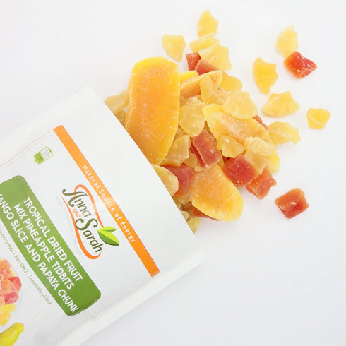 2 Lbs Anna and Sarah, Unsulphured Tropical Dried Fruit Mix Pineapple Tidbits, Mango Slice and Papaya Chunk, Un Non GMO