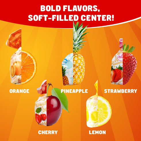 2 lb 5 Arcor FRUIT FILLED Hard Candy Individually Wrapped, Old Fashioned Bulk Candy, Assorted Flavors, Hard Shell