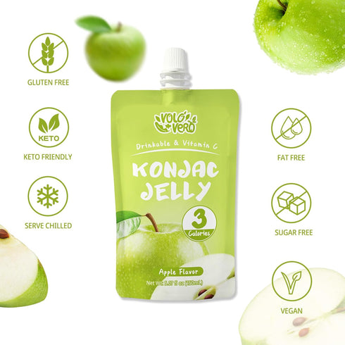 20 Packs, (3 0 VOLO VERO Konjac Jelly Squeeze Pouch Healthy Snacks, Low Calories Kcal), Drinkable, Sugar, Gluten Free