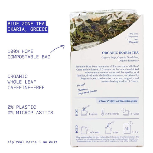 100% 50G (1.8 OZ) (30 IKARIA Tea | Blue Zone Herbal Tea for Longevity | Sage, Dandelion, Rosemary | ORGANIC