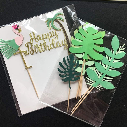 ALISSAR Flamingo and Leaf Cake Topper - Tropical Happy Birthday Decoration Supplies