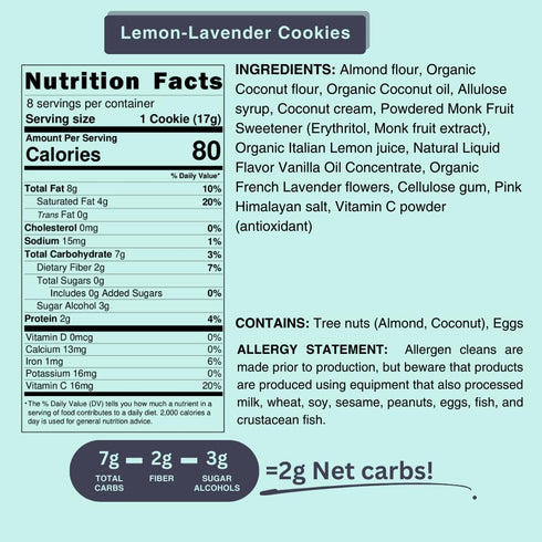 4.85OZ (Pack 1) European Lemon-Lavender Cookies, Sugar Free, Vegan, Low Carb, Dairy Free, Gluten Free, Flche Healthy