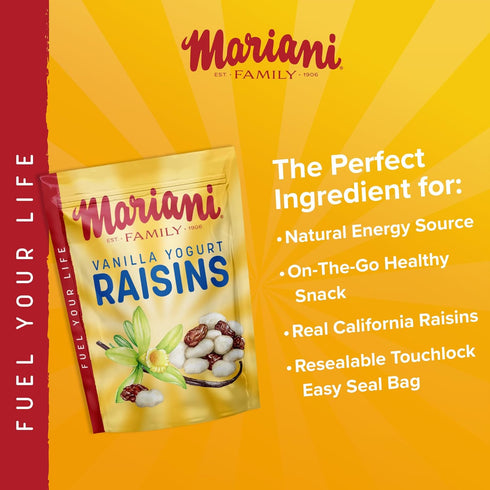 7oz Mariani Vanilla Yogurt Covered Raisins Resealable Bag Sweet & Creamy Snack, Real California Raisins, Kosher