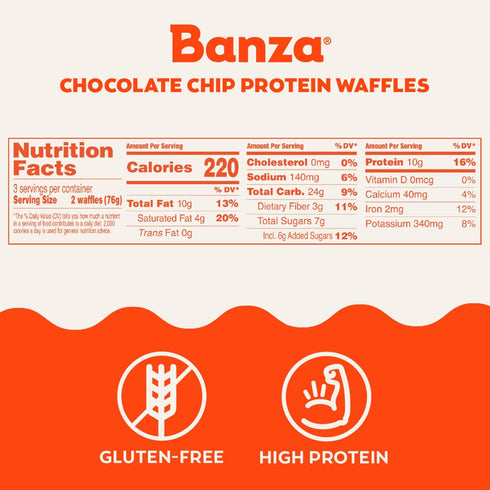 Frozen 8oz Banza Chocolate Chip Waffles, Waffles from Chickpeas - High Protein, Gluten Free, Lower Carb Toaster