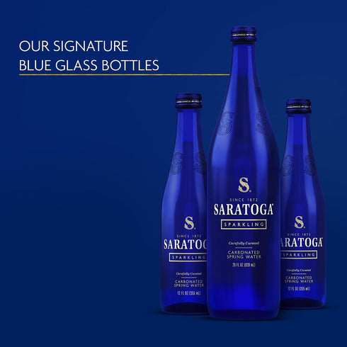 12-Pack 28 Oz Saratoga Sparkling Water Bottles, - Carbonated Spring Bottled Water - Glass Bottles - Fl