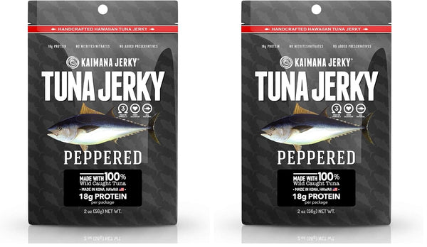 Kaimana Wild-Caught Ahi Tuna Jerky - Peppered, 2oz, Rich in Omega-3s &