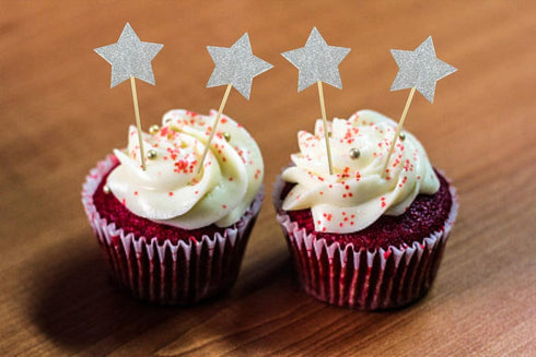 50Pcs Star Cupcake Toppers for All Occasions Party Supplies Decoration with Double Sided Glitter