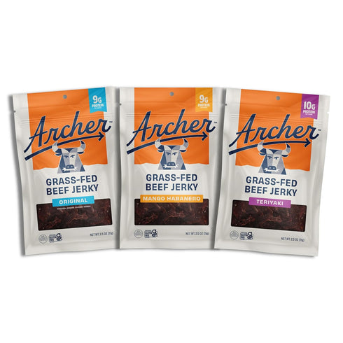 Archer Jerky Grass-Fed Beef Jerky Variety Sampler - Beef Snack Packs, Flavor