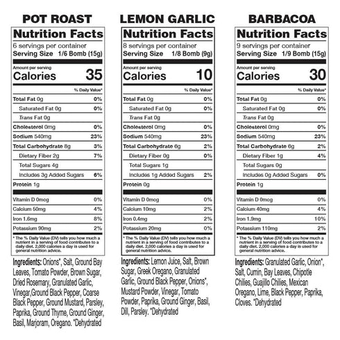 3 Pack InstaBomb | Jar Variety - Barbacoa, Lemon Garlic and Pot Roast | Premium Spice Bombs with All Clean Ingredients.