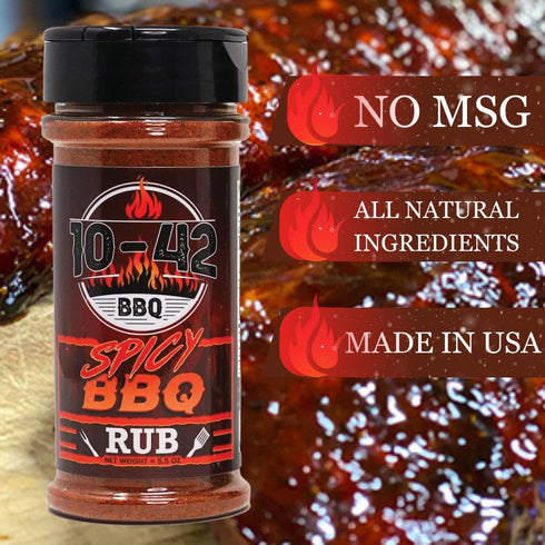10-42 5.5 oz Spicy BBQ Rub Seasoning (NO MSG, Low Sodium) - All natural, Hot BBQ Rub | Meat Grilling Spicy Dry Rub |
