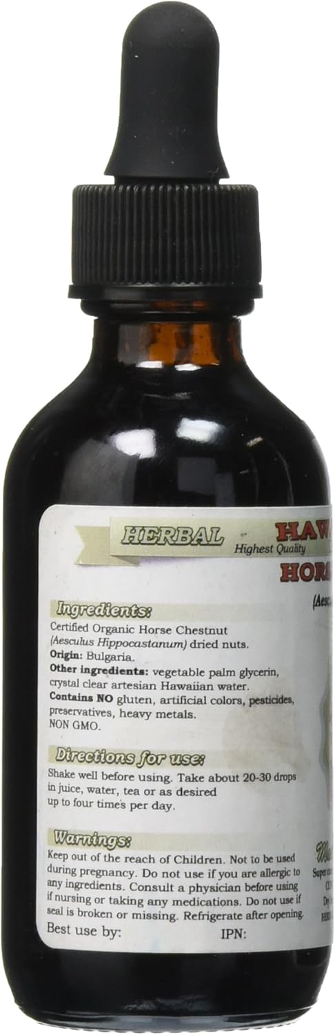 Organic Horse Chestnut Alcohol-Free Liquid Extract, 2 oz Glycerite Dried Nuts (Aesculus hippocastanum)