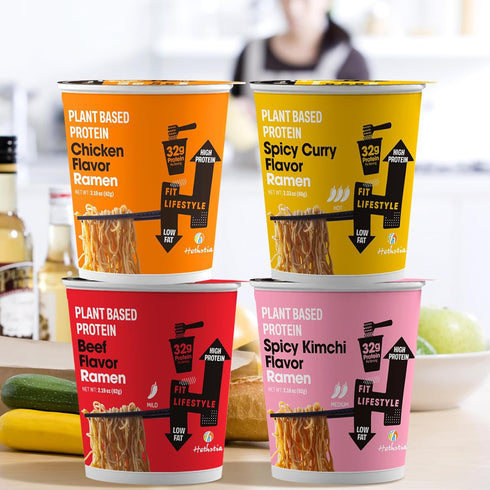 Pack, 6-Pack 32g Hethstia High Protein Ramen Variety Instant Vegan Noodle Soup Cups Chicken, Beef, Spicy Curry, Kimchi