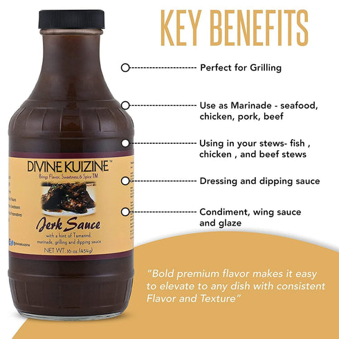 BBQ16 oz| (3 Divine Kuizine Jerk Sauce| Jamican BBQ Glaze| Seasoning| Hot Spice Marinade Chicken, Meats, Smoked Meats