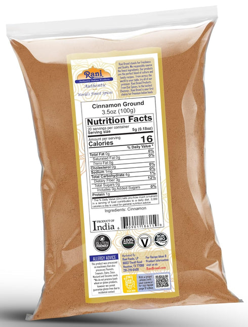 Rani Cinnamon Powder (Ground) Spice, 3.5oz (100g) - All Natural, Salt-Free, Vegan, Gluten Friendly