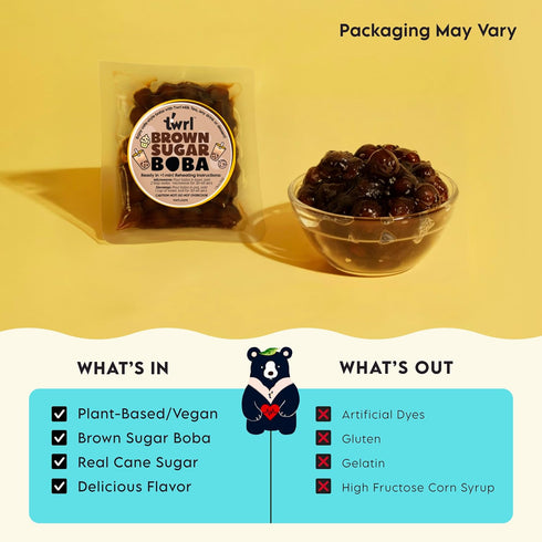 9PK Twrl Brown Sugar Boba with Straws, Chewy Boba Pearls for Bubble Tea, Desserts & Ice Cream Toppings, Plant-Based