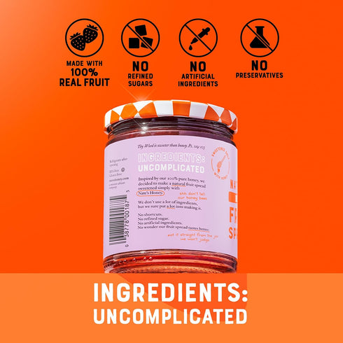 100% 10 oz Nate's Honey Fruit Spread, All-Natural Berry - Made with Real Fruit & No Refined Sugar - Sweetened with Pure