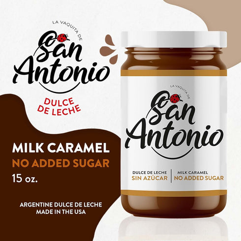 15 oz, Pack 2 San Antonio No Added Sugar Dulce de Leche Classic Milk Caramel Spread - Gluten & Lactose Free Dessert