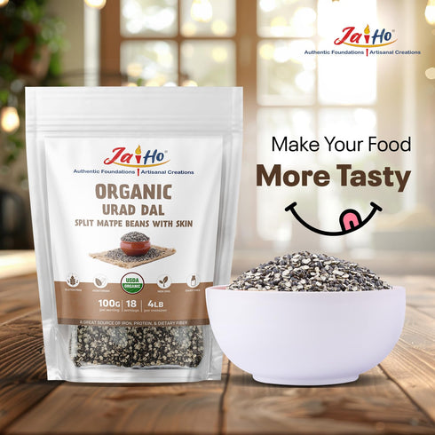 4 lb Jai Ho Certified Organic Urad Dal with Skin (Split Matpe Beans with Skin) - USDA Organic | Non-GMO | Chemical-Free