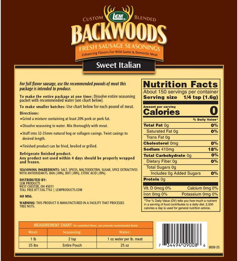 LEM Products Backwoods Breakfast Fresh Sausage Seasoning, Ideal & Products Backwoods Sweet Italian Fresh Sausage