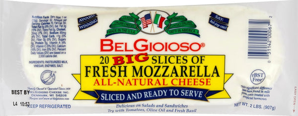 Belgioioso, Mozzarella Cheese Sliced Log, 32 Ounce