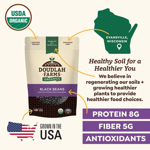 1 lb, Organic Dried Black Beans Unsalted, Low-Sodium, Non-GMO, Farmed From Regenerative Soil, Tested Clean Certified