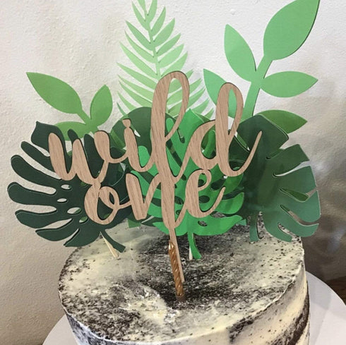 LaVenty Set of 7 Glittery Tropical Leaves Cake Topper for Tropical Wedding Cake Decoration