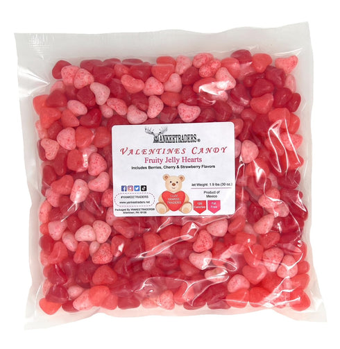 3 30 YANKEETRADERS Fruity Jelly Hearts, Flavors: Strawberry, Cherry, Red Fruit, Ounce Bag
