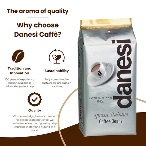(2.2 lb) Danesi Caffe Italian Whole Coffee Beans - Espresso Coffee Beans and Medium Roast Whole Bean - Perfect