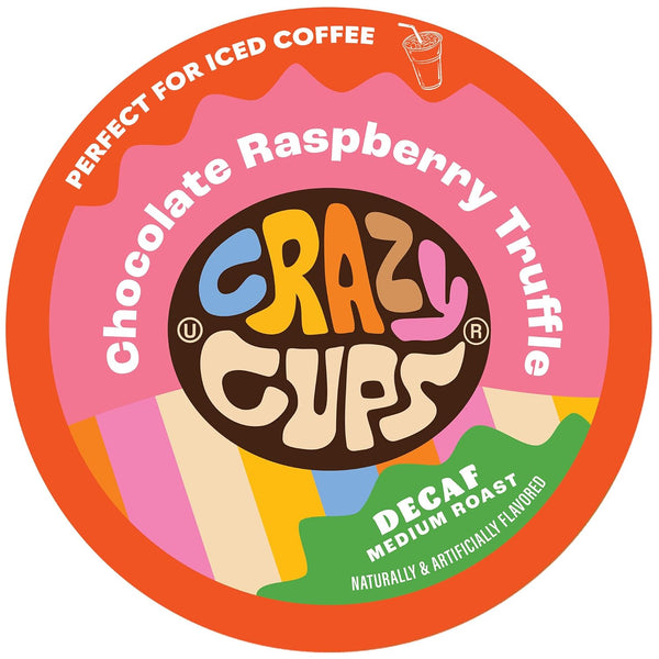 Crazy Cups Decaf Flavored Coffee Pods, Decaffeinated Chocolate Raspberry Truffle Flavored Coffee,