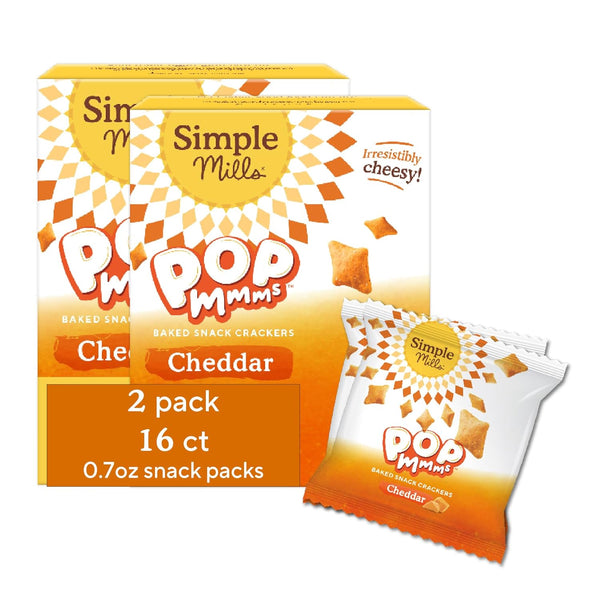 Simple Mills Pop Mmms Cheddar Baked Snack Pack Crackers, Healthy Snacks for