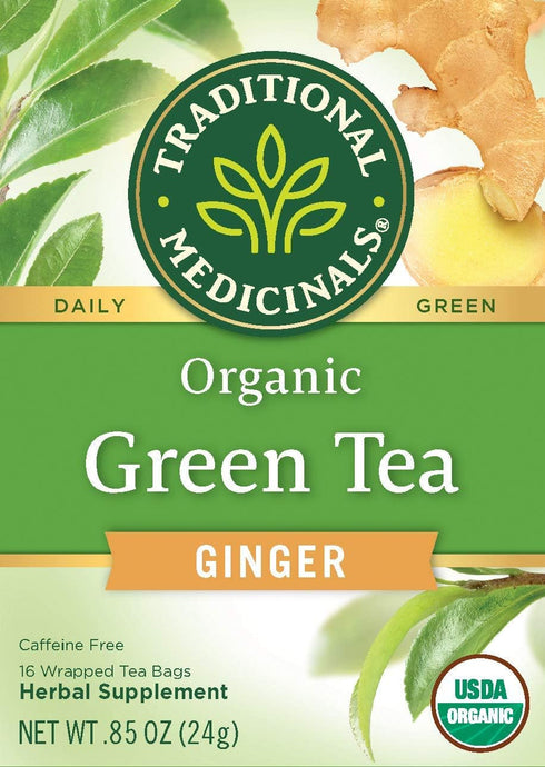 Traditional Medicinals Organic Green Tea Ginger Herbal Tea, Promotes Healthy Digestion, 16 Tea Bags