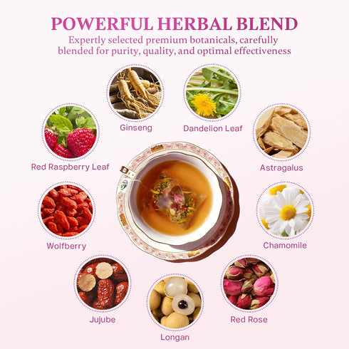 100% Free,15 Vital Tea Hormone Balance Tea for Women, Soothing Chamomile & Raspberry Leaf Tea for Menstrual Cycle, PMS